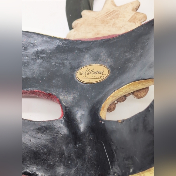 Katherine's Collection Ceramic Gold and Red Feathered Masquerade Mask - Picture 4 of 6